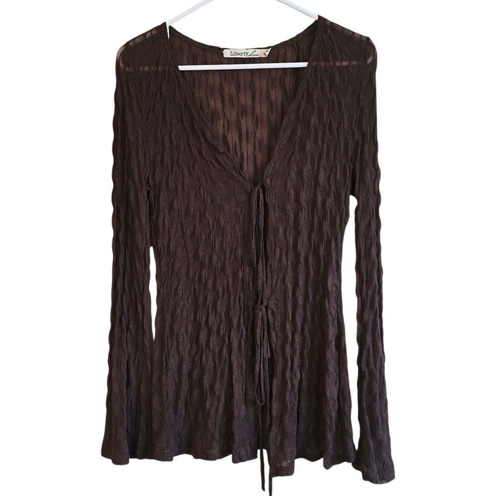 Y2k Liberty love brown crinkle thin cardigan size XL
